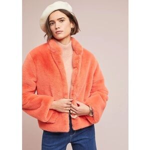 Anthropologie dRA Orange Teddy Mango Faux Fur Jacket J0459A EUC Size XS